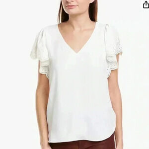 Joie eyelet lace sleeve blouse vneck romantic feminine XS